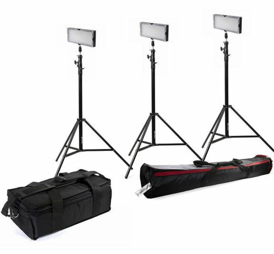 Led | Bresser Bresser Sl-360A Bi-Color Led Dauerlicht Set (3X Led Und 3X Stativ)