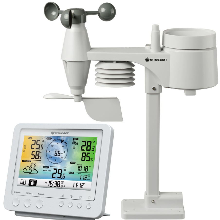 Wlan-Wetterstationen/-Center | Bresser Bresser Wlan Farbwetterstation Mit 5-In-1 Profi-Sensor Weis