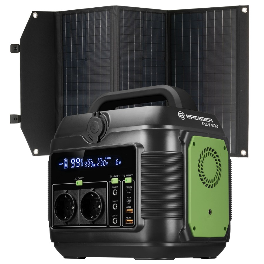 Mobile Stromversorgung | Bresser Bresser Set Mobile Power Station 600 W + Solar-Ladegerat 90 W