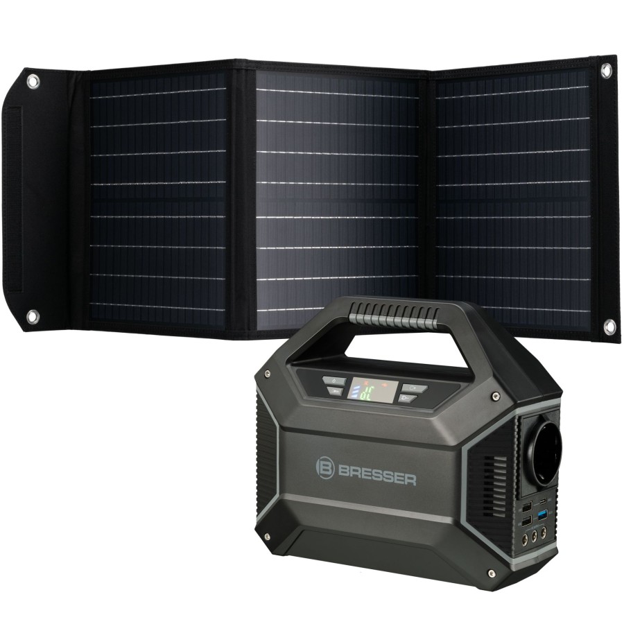 Stromversorgung | Bresser Bresser Set Mobile Power-Station 100 W + Solar-Panel 40 W