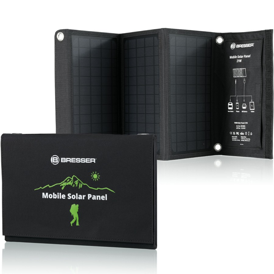 Mobile Stromversorgung | Bresser Bresser Mobiles Solar-Ladegerat 21 Watt Mit Usb- U. Dc-Anschluss