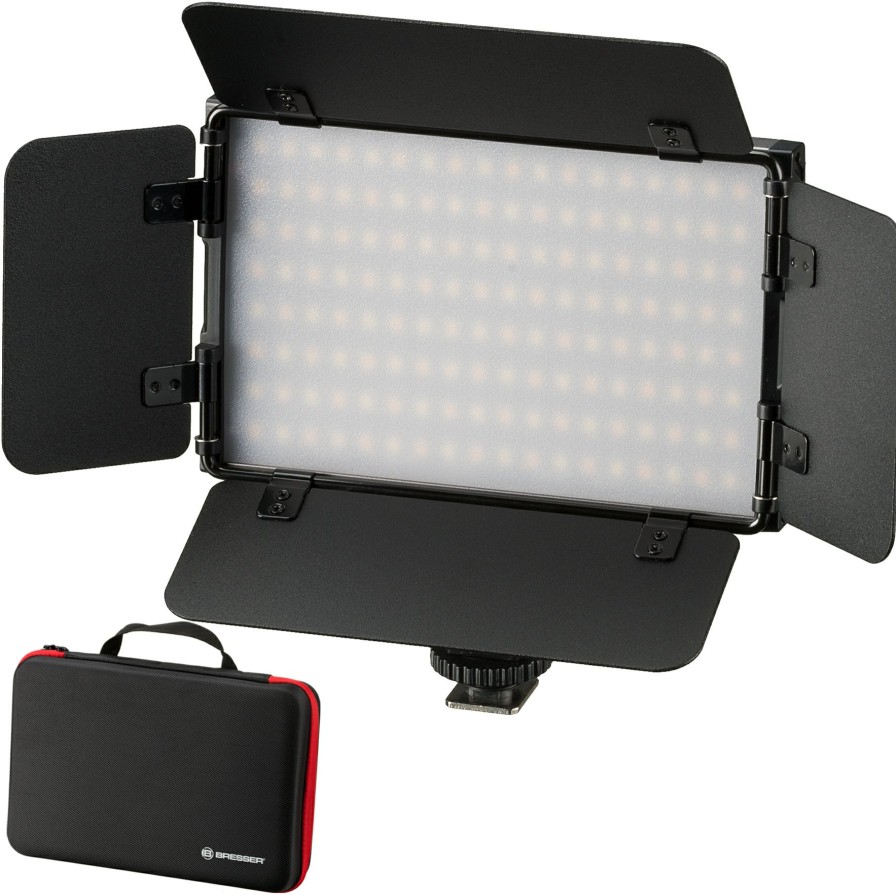 Led | Bresser Bresser Pt Pro 15B-Ii Bi-Color Led Videoleuchte Mit Lichtklappen, Akku Und Tasche