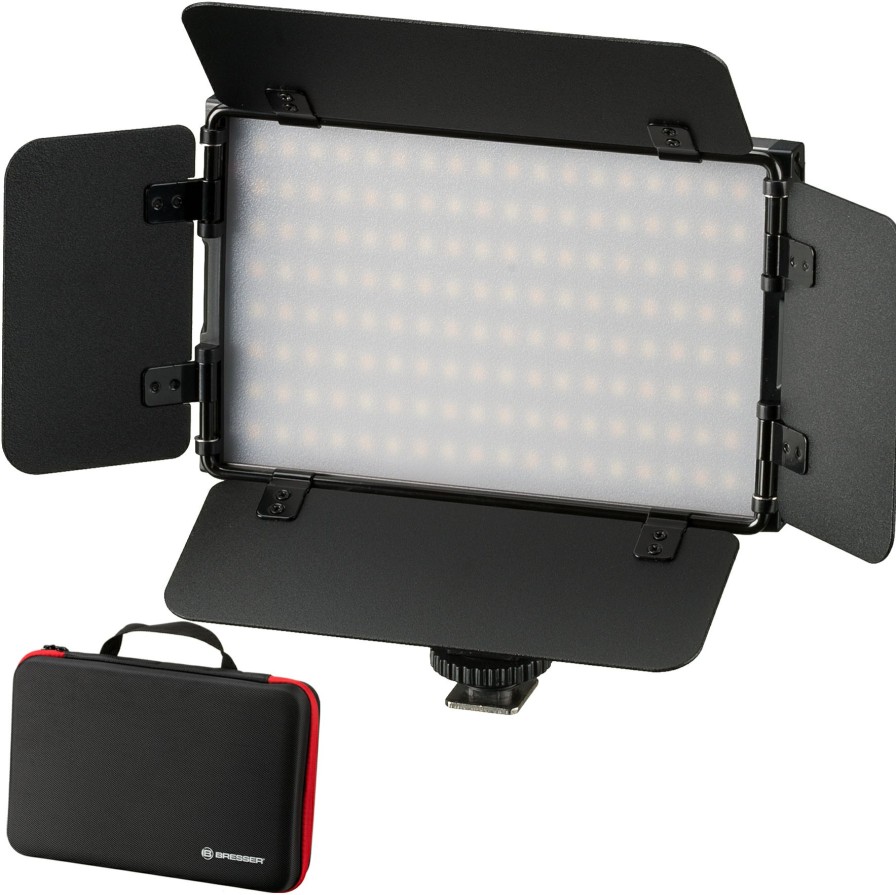 Led Videoleuchten | Bresser Bresser Pt Pro 15B-Ii Bi-Color Led Videoleuchte Mit Lichtklappen, Akku Und Tasche