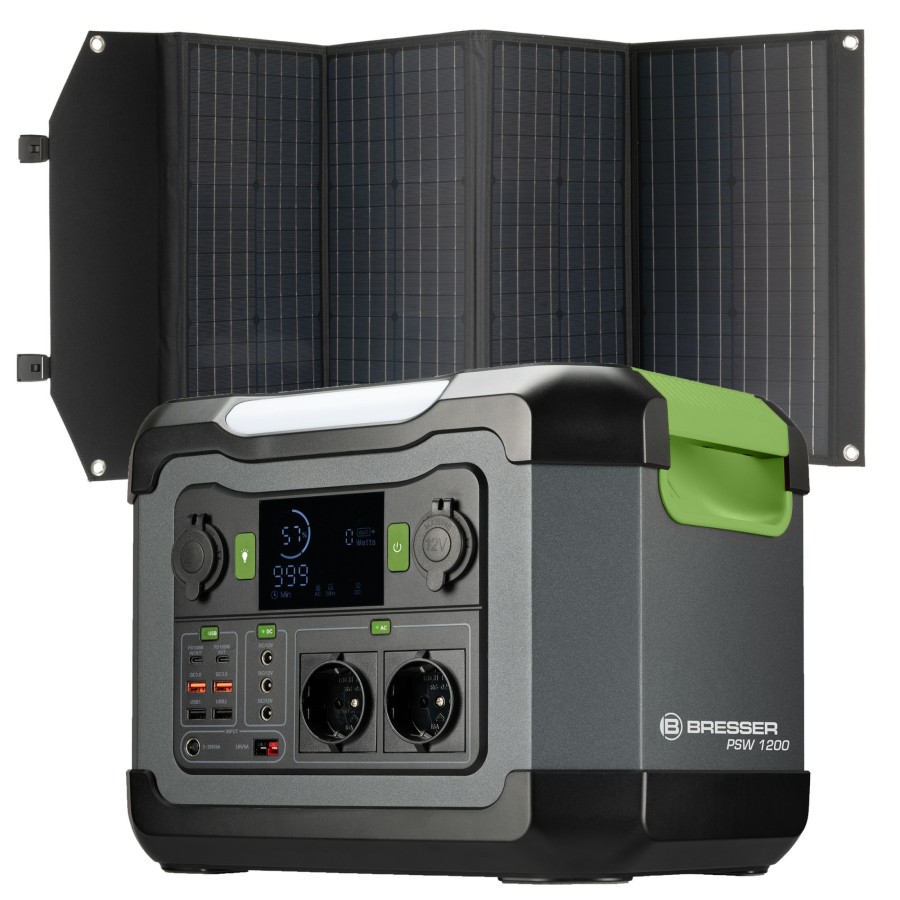 Stromversorgung | Bresser Bresser Set Mobile Power-Station 1.200 W + Solar-Ladegerat 120 W